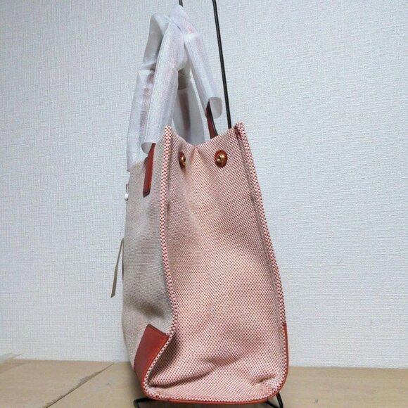 TORY BURCH Handbag Ella Vermilion Canvas x Leather Big Logo Genuine Product - Picture 7 of 11